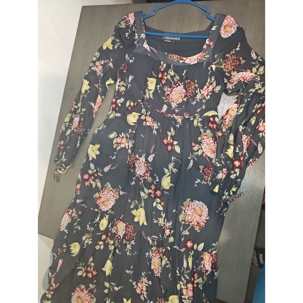 Anthropologie Floral Boho Tiered Midi Dress Cottagecore Long Sleeve Small - Picture 7 of 14